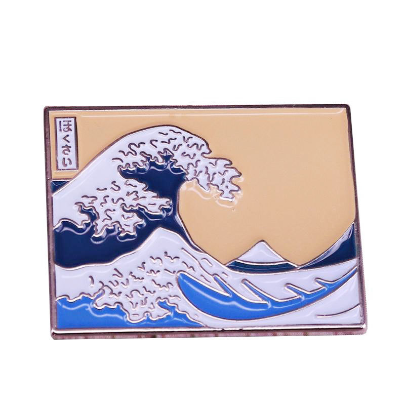 Kanagawa surf insignia de metal ola arte broche japonés simple dibujos animados pin hombres y mujeres Comercio exterior Venta caliente
