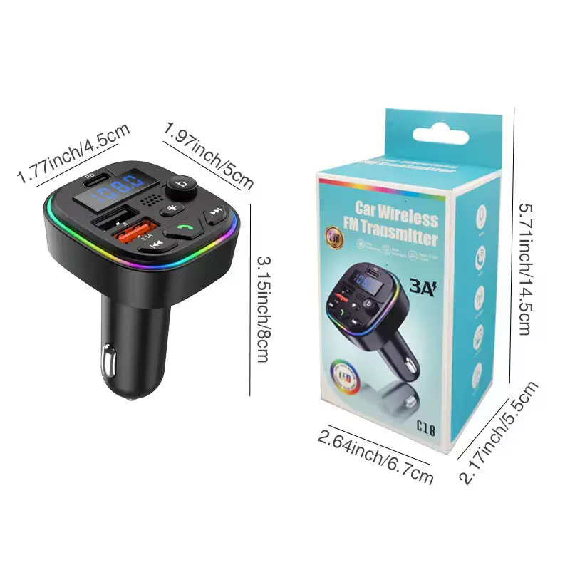 新品C18车载蓝牙播放充电器FM发射 数显多功能汽货通用播放MP3u盘