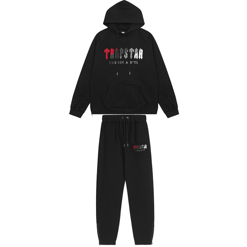 Marca de moda europea y americana Trapstar rojo gris toalla bordado más terciopelo pareja de hombres calle principal suéter casual pantalón traje