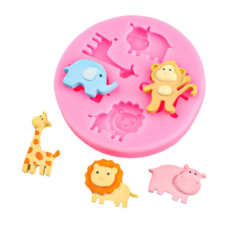 Lindo animalito en forma de rana león jirafa molde de silicona mono elefante chocolate epoxi decoración de yeso