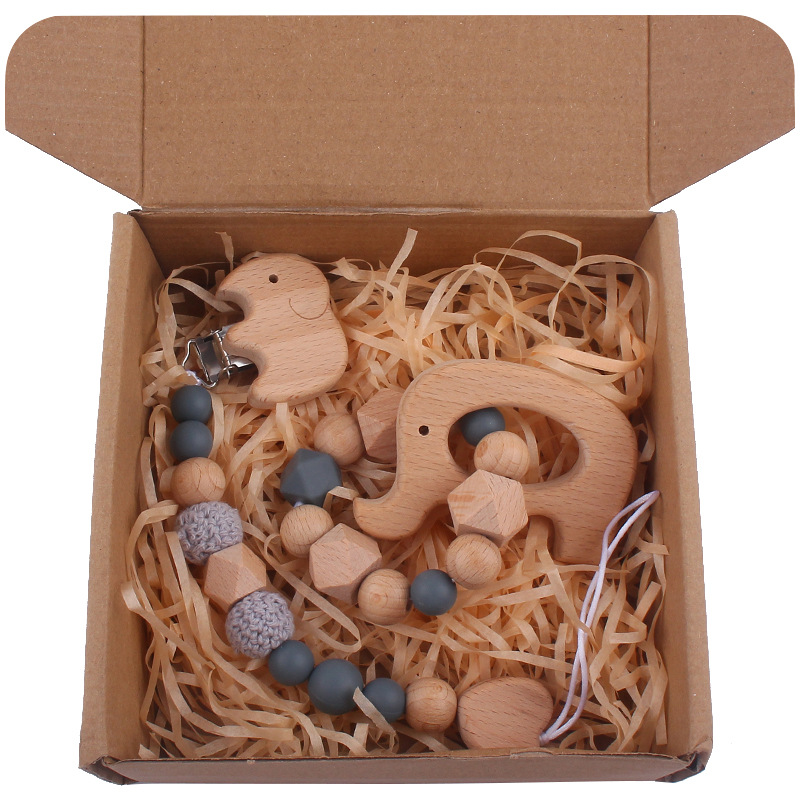 Nuevo bebé de dibujos animados elefante mordedor calmante bebé elefante chupete clip silicona anti-gota Cadena de dos piezas conjunto de juguete