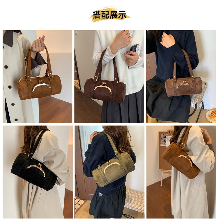 Túi đeo chéo nữ dạng ống tròn cỡ lớn , đeo vai hoặc kẹp nách — Màu caramel, màu cà phê, màu nâu, xanh lá cây chi tiết 8