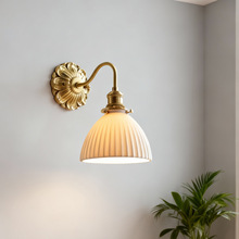 法式黄铜壁灯中古美式客厅背景墙卧室床头创意设计师手工陶瓷壁灯