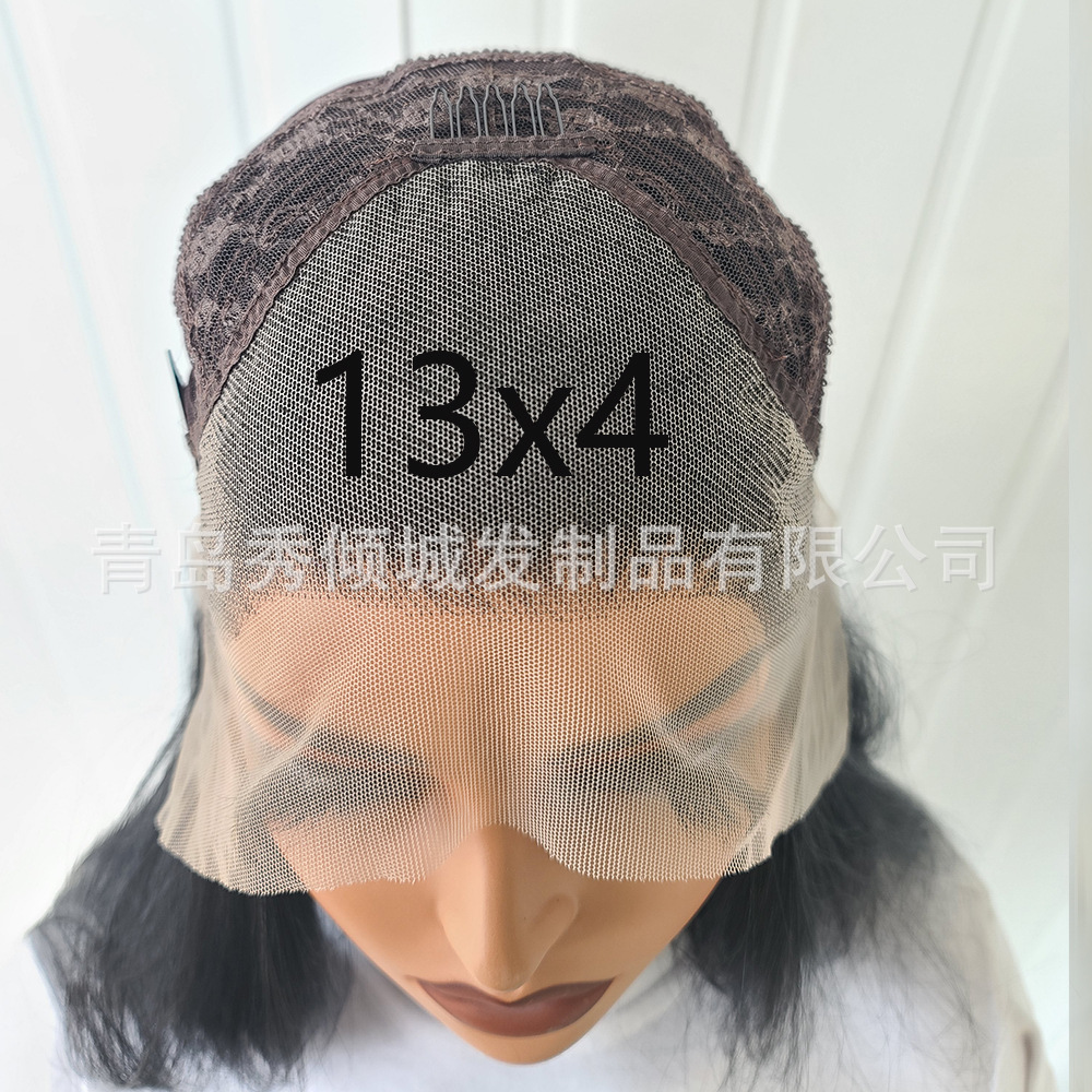 Peluca transfronteriza, pelo largo y liso negro natural, conjunto de cabello completo de encaje frontal con raya media, peluca cos de seda de alta temperatura para exportación