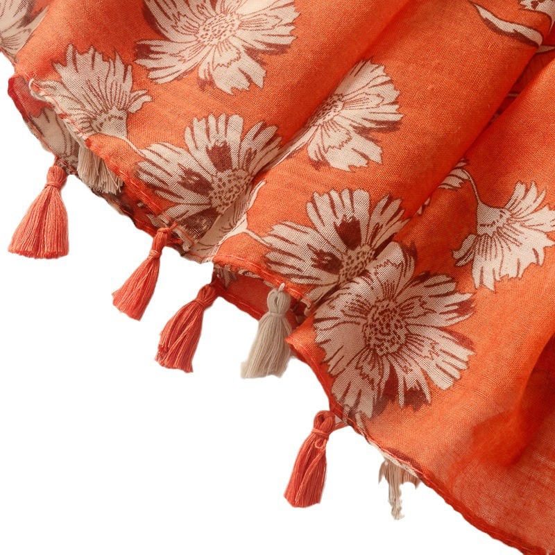 Primavera estilo coreano dulce moda bufanda larga borla algodón y lino sensación bufanda de viaje Toalla de playa protector solar chal para mujeres