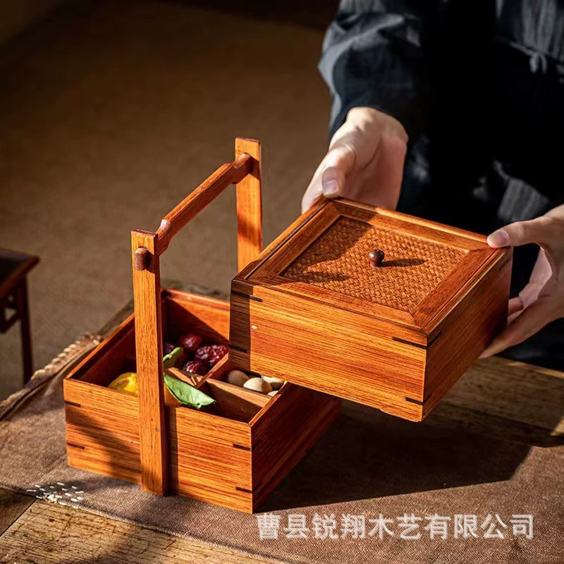 Новая китайская двухслойная деревянная коробка может быть портативная коробка для еды дома орехи закуски деревянная коробка ретро кондитерская деревянная коробка