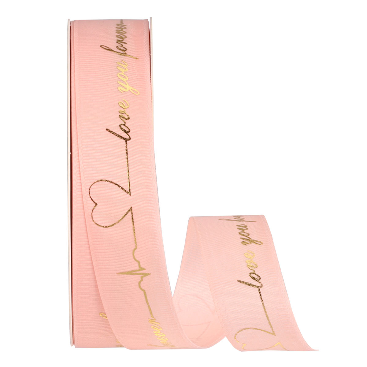 Cinta acanalada con estampado dorado, cinta en forma de corazón para arreglos florales, cinta decorativa, cinta acanalada con diseño de latido del corazón de 2.5 cm, cinta de satén para regalo