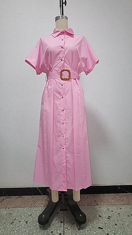 Women's Clothing Elegant Slimming Short Sleeved Shirt Dress Mid Length Solid Color American Style Autumn New Fashion_ecoleips.com