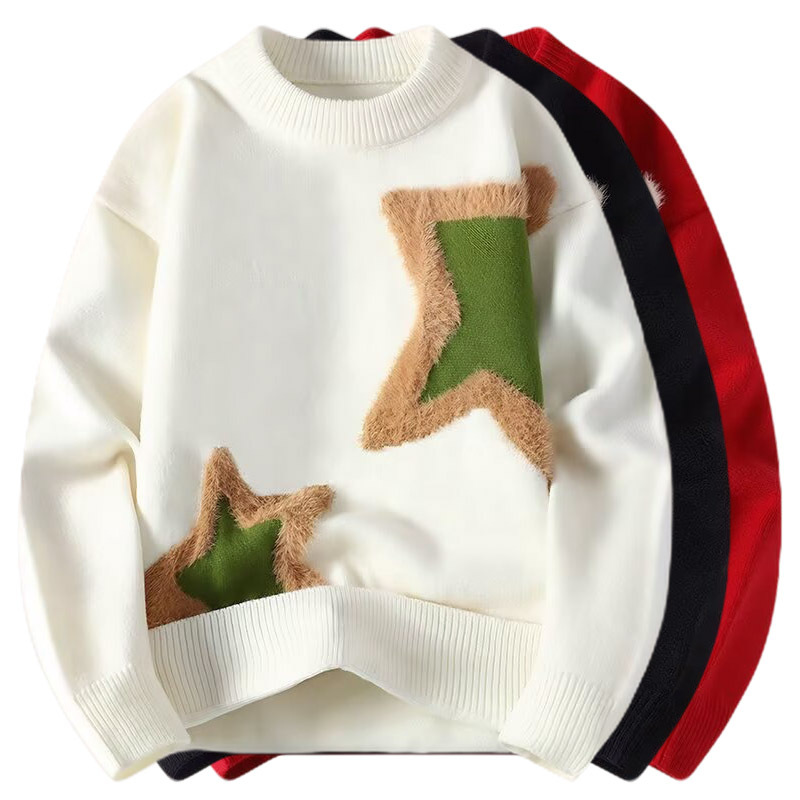 Explosiones transfronterizas de tamaño europeo suéter de estrella de tamaño grande, hombre de otoño y invierno con camisa de fondo fuera de la línea de camisa de punto de otoño y invierno