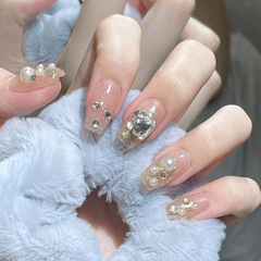 爆閃鑽石珍珠仙女美甲可拆卸假指甲穿戴甲假指甲指甲貼片 Nails