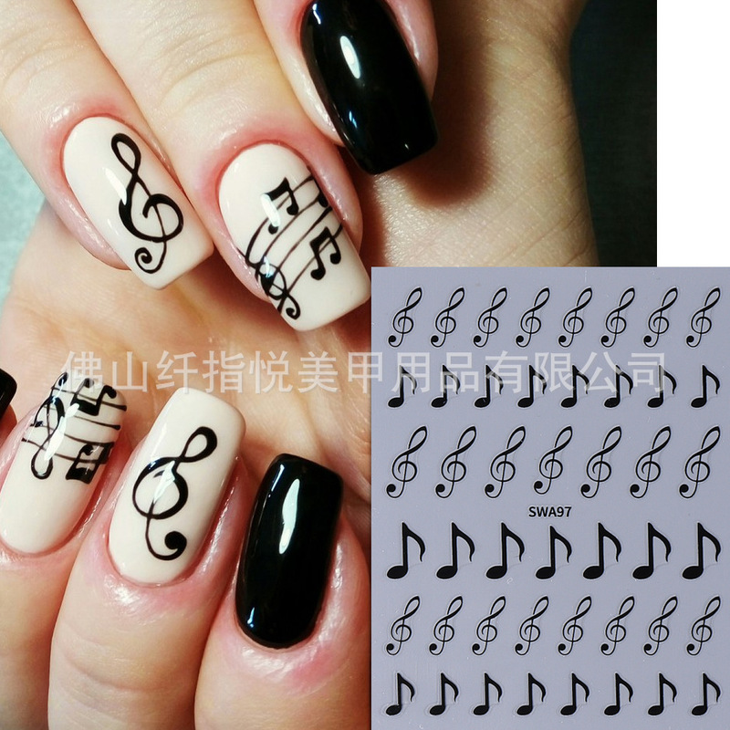 Cross-border New Nail Art Stickers Wholesale ins Gothic Music Notes English Letter Stickers Adhesive Nail Decals
