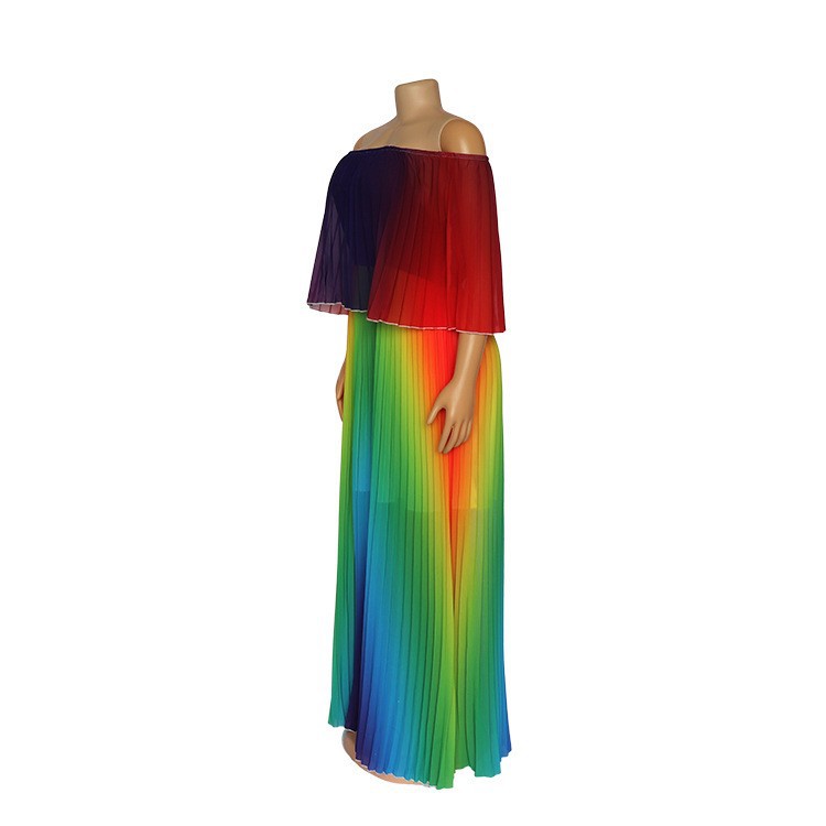 Vêtements pour femmes Robe ethnique africaine pour femmes à épaules dénudées Style africain plissé Impression numérique_voghion.com