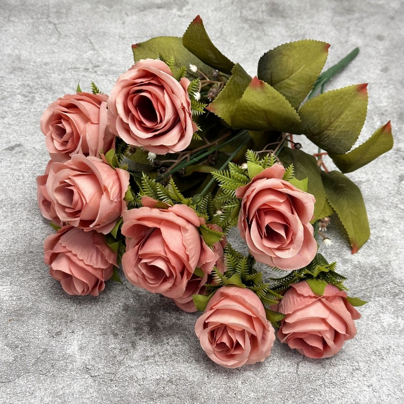 Ramo de peonías artificiales de otoño, decoración para bodas en casa, accesorios de fotografía de rosas hechos a mano, venta al por mayor de flores artificiales.