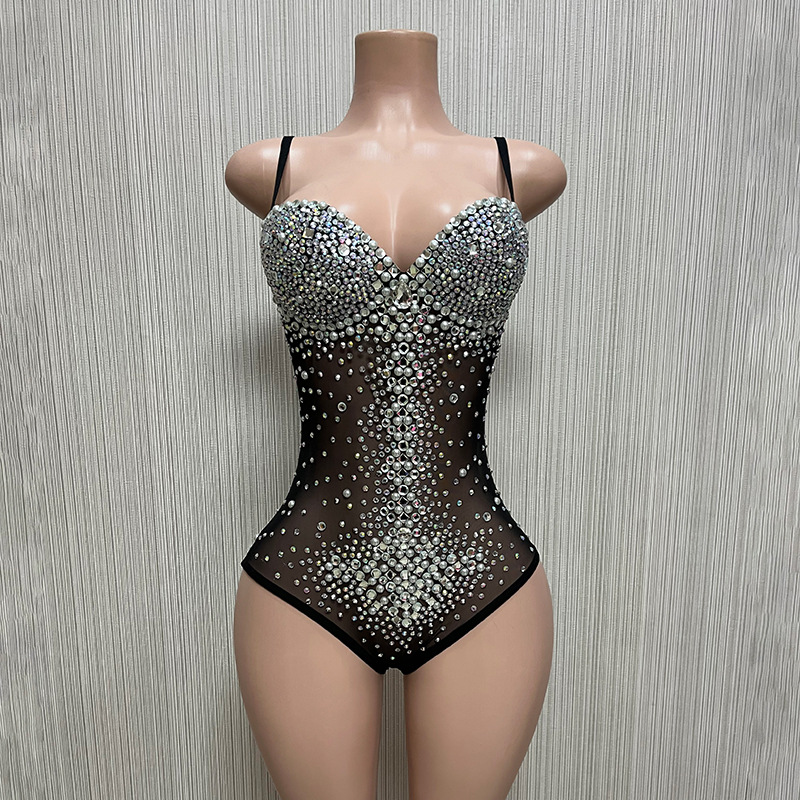 2024 canción femenina djds sexy y lujosa chaqueta con capucha de horquilla alta de una pieza de diamantes completos con traje de escenario exterior