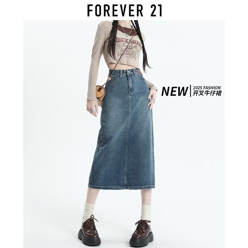 复古开叉牛仔半身裙女2025春夏新款a字高腰显瘦中长款直筒包臂裙