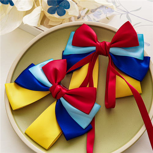 Three-state new cute children's hair accessories princess ribbon bow hairpin hairpin Snow White back head tiara