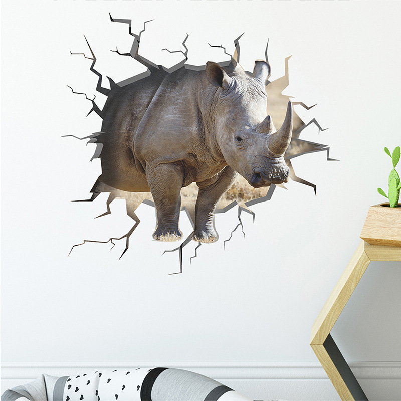 New Mg6020 Cartoon Wall-breaking Fierce Rhinoceros Boy Room Entrance Wall Decoration Stickers Self-adhesive display picture 2