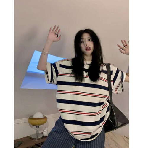 American stripe short-sleeved t-shirt women's 2025 new summer loose lazy style half-sleeve student all-match top and t-shirt