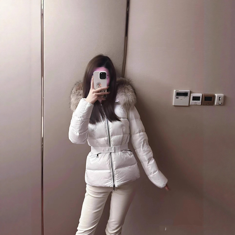 M Mengjia High Version Export Cross-Border 25S Autumn and Winter Waist-Cinching Fox Fur Hooded 90 Velvet down Jacket Women's Jacket