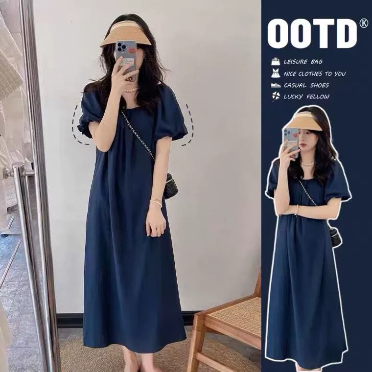 Трансграничное 2025 новое французское первое любящее чайное платье женское летнее пузырьковое рукава рыхлое тонкое нежное длинное платье