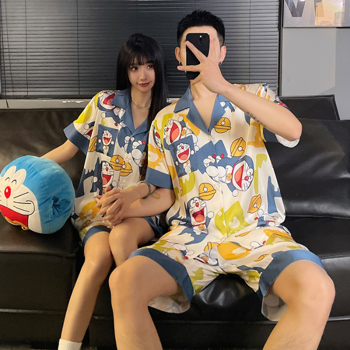 2025 nuevo pijama de pareja de verano de seda de hielo de manga corta para estudiantes lindos ropa de casa de hombre de seda