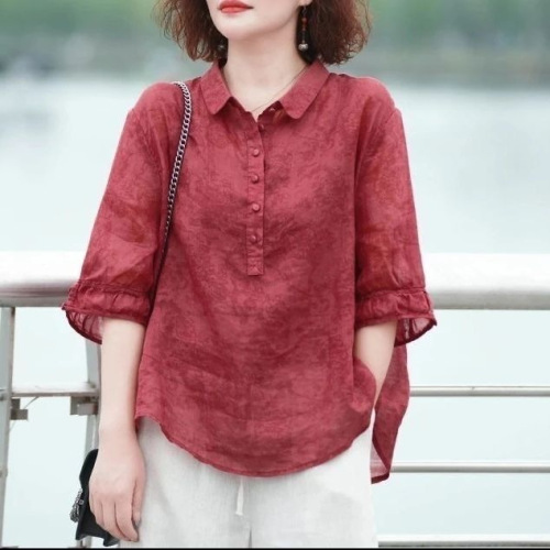 High-end women's new brocade lapel shirt, stylish retro women's sleeveless blouses, slimming, skin-hiding, thin version of small tops