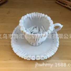 跨境褶皱肌理创意陶瓷杯碟套装 艺术感咖啡杯碟