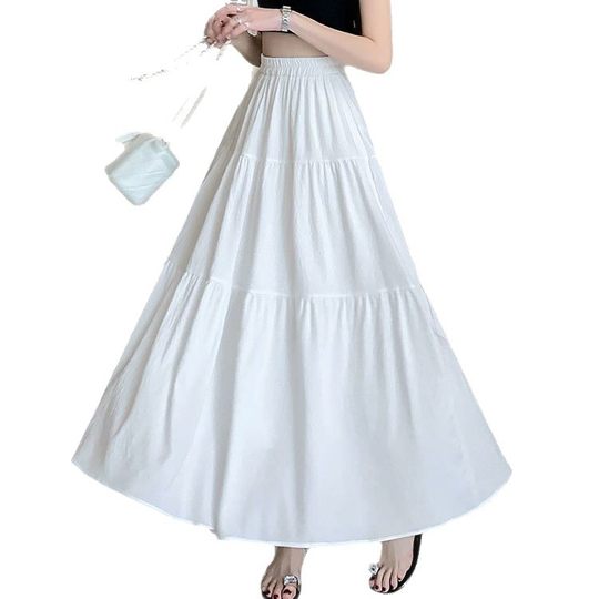 Cross-Border Fashion Versatile Pleated Lining High-Waisted Slimming Mid-Length Slimming Tiered Long Skirt for Women