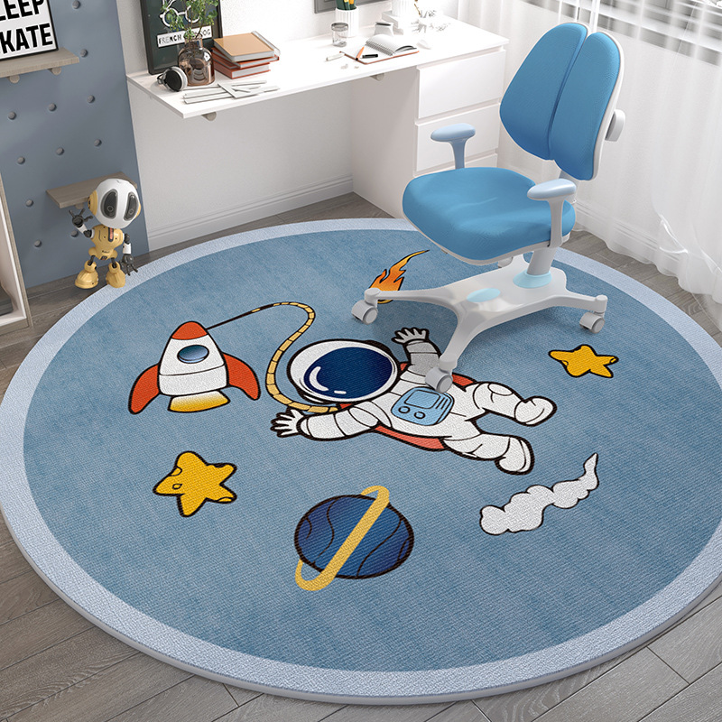 卧室圆形太空人地毯卡通风儿童学习区地毯可代发好打理水晶绒地毯