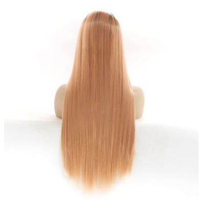 Nuevo color T largo cabello recto pelucas europeas y americanas mujeres frente encaje fibra química pelucas de seda de alta temperatura gancho medio mano LW0006