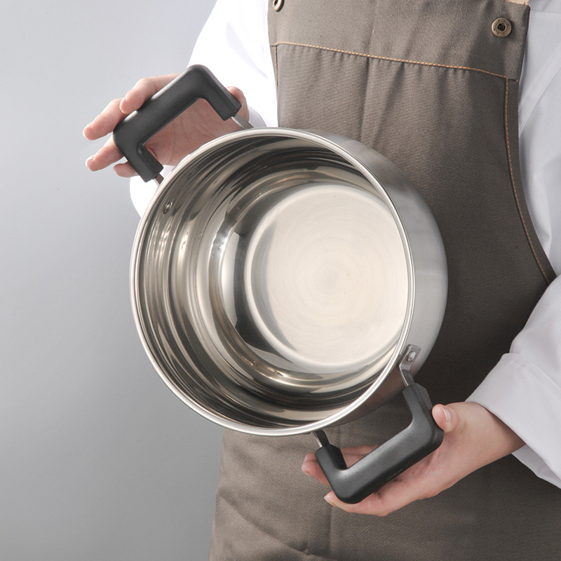 Directo de fábrica de acero inoxidable olla de sopa sin recubrimiento de hogar engrosada olla de doble oído olla de inducción olla de leche traje de regalo