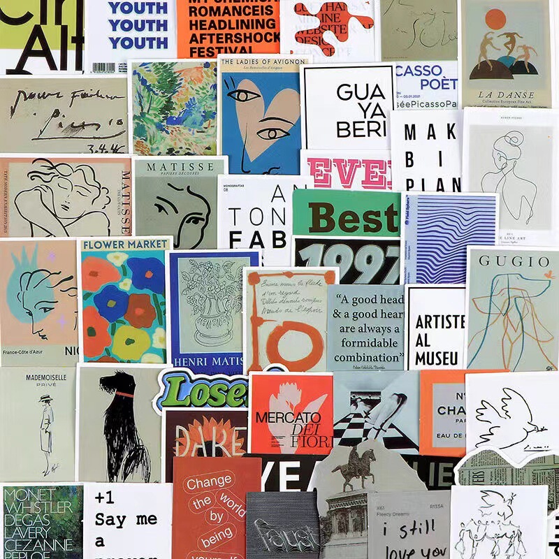 50 Pop Art Style Stickers, Retro Abstract French Collage, DIY Graffiti, Tablet, Suitcase, Art Stickers, Waterproof 50 Pop Art Style Stickers, Retro Abstract French Collage, DIY Graffiti, Tablet, Suitcase, Art Stickers, Waterproof
