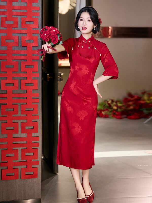 绝美新中式旗袍2025年新款红色复古年轻款新娘结婚敬酒服连衣裙女|undefined