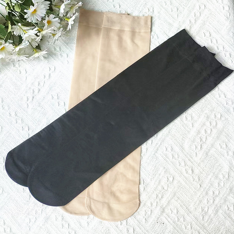 女性用ミッドカーフソックス、夏用薄いベルベット、膝丈以下、黒の女性用ソックス、ロングストッキング、引っ掛かり防止肌色カーフソックス|undefined