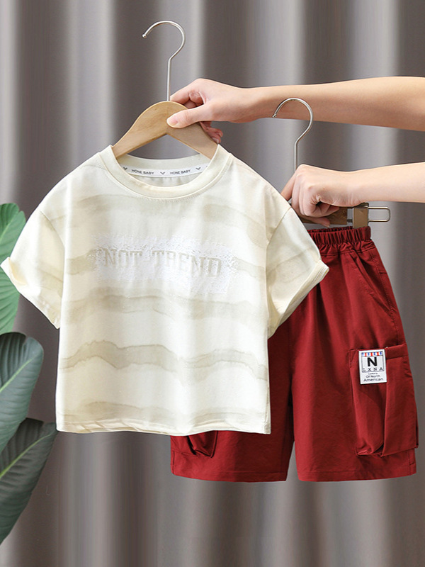 7343 traje de verano para niños ropa coreana de manga corta 2025 nuevos niños verano delgado camiseta de dos piezas verano