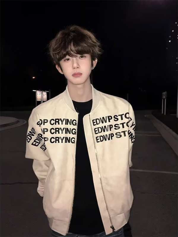 美式字母印花短款棒球服男春秋廓形垫肩hiphop高级感痞帅飞行外套|undefined