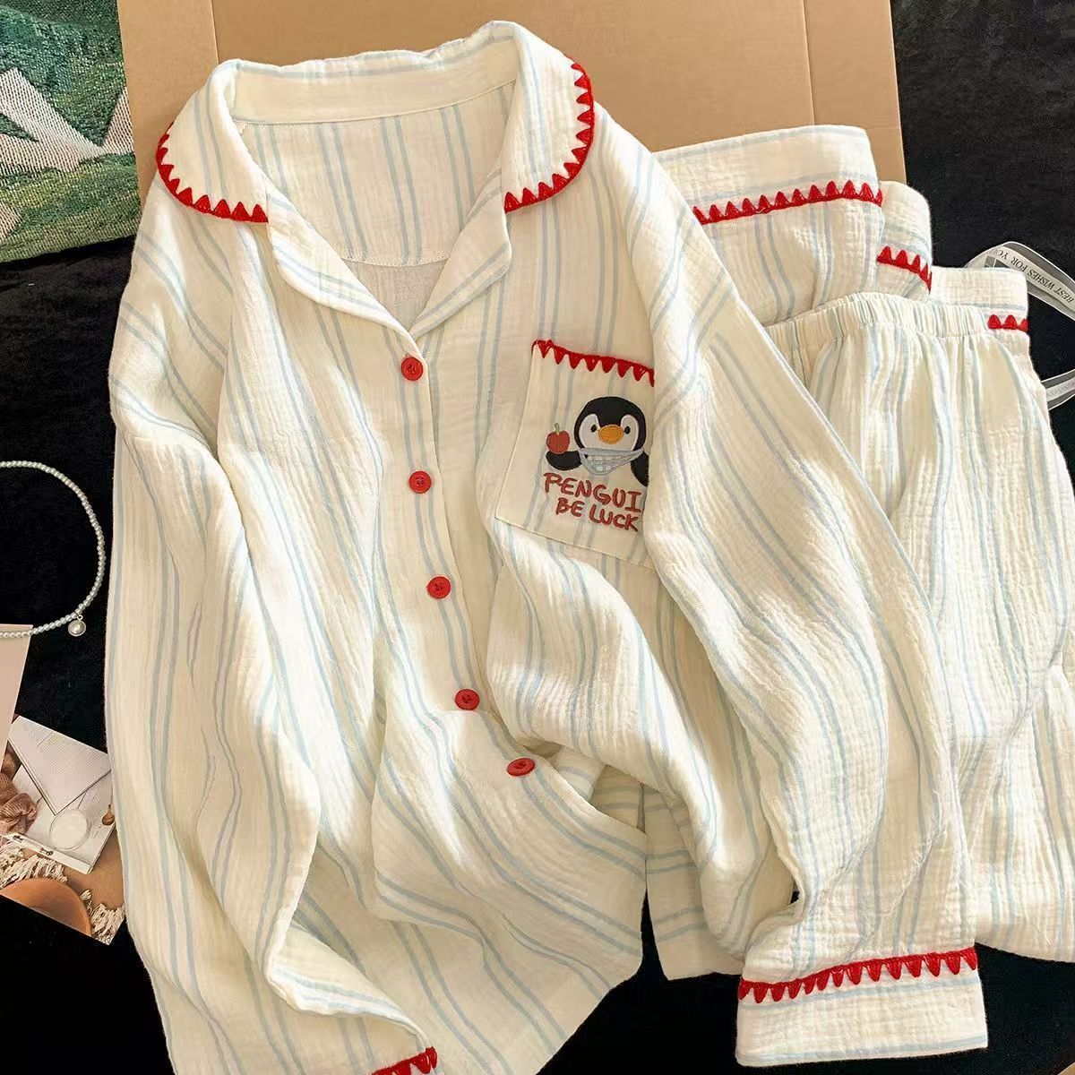 9000 초승달 체리 펭귄 - 구름면 긴팔 바지