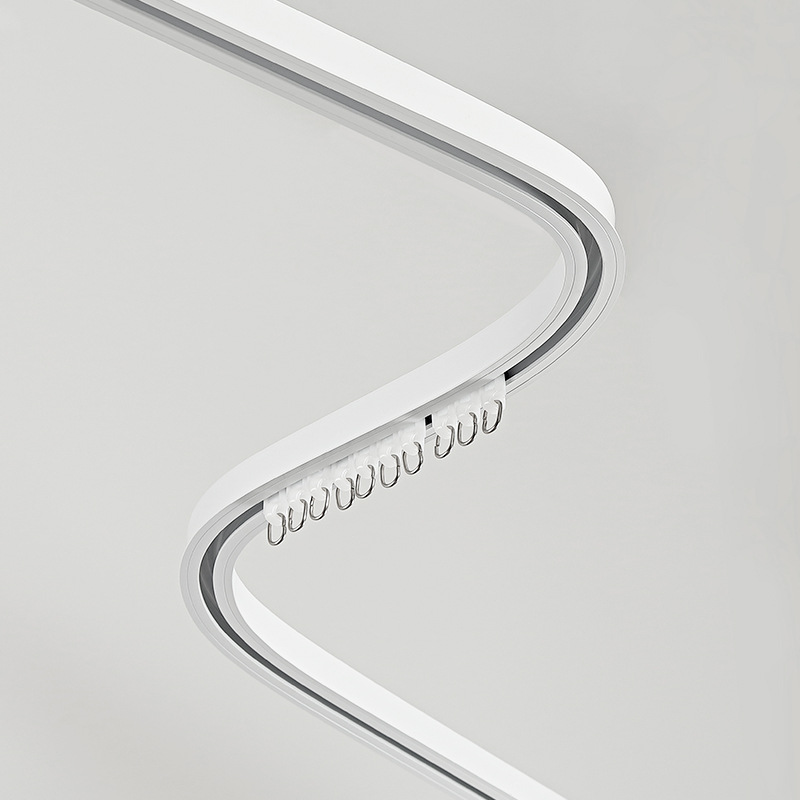 Aluminum alloy curtain track box with curved and straight tracks, embedded rail wheels, straight guide rails, side top-mounted curtain rod, silent dual tracks