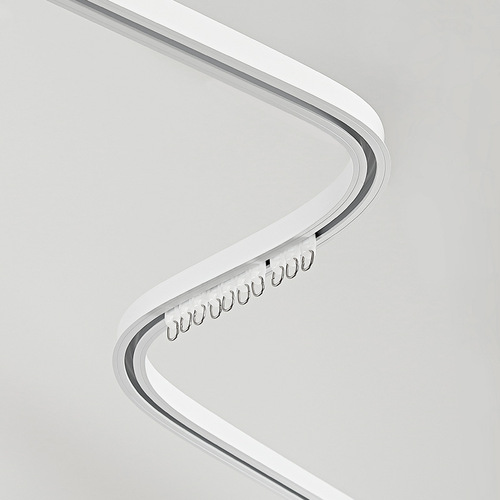 Aluminum alloy curtain track box with curved and straight tracks, embedded rail wheels, straight guide rails, side top-mounted curtain rod, silent dual tracks