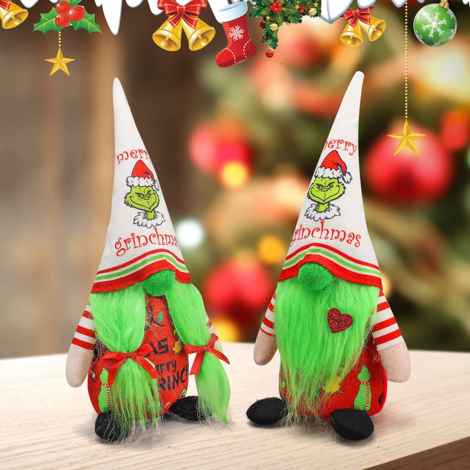 Nuevas decoraciones navideñas transfronterizas Grinch piel verde monstruo enano muñeca nórdica Rudolf Navidad muñeca sin rostro