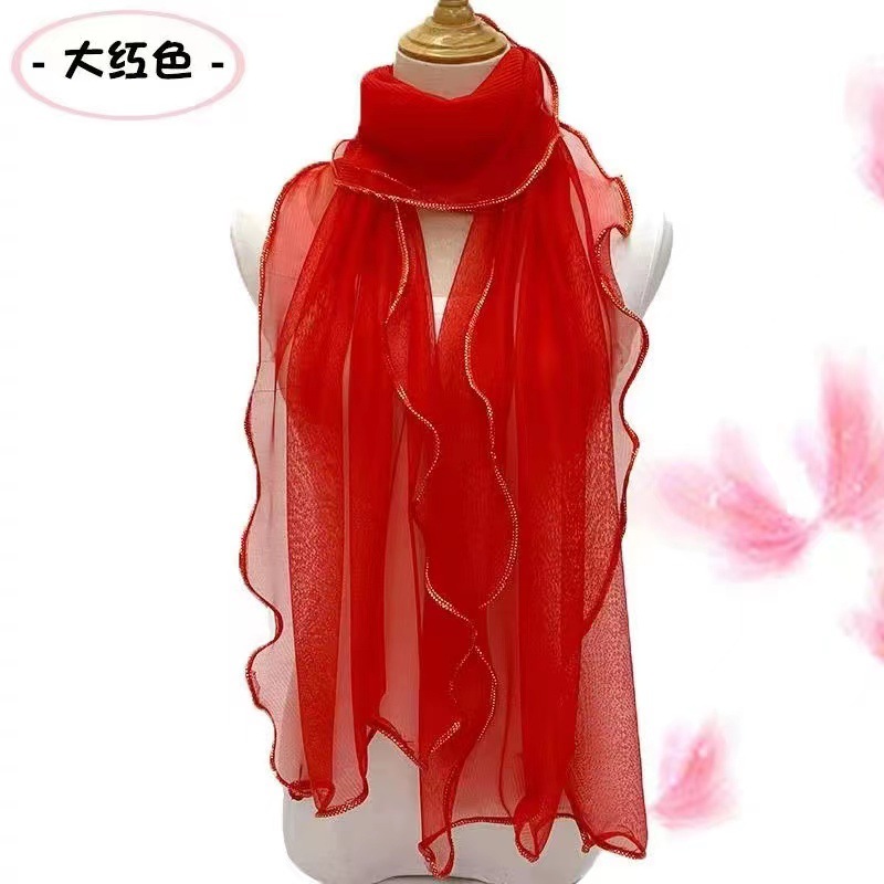 Solid Color Gold Crimped Scarf Ruffled Auricularia Silk Scarf Stretch Shawl Warm Neck Dance Silk Scarf