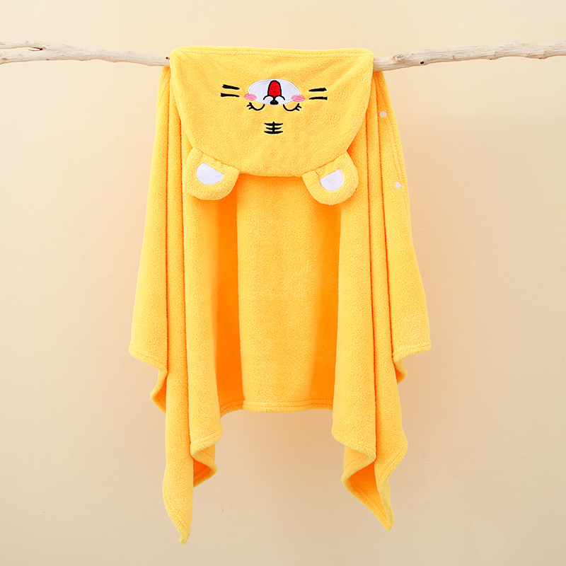 Toalla de baño de terciopelo coral con capucha, poncho absorbente, albornoz con capucha bordado para bebé, manta infantil de dibujos animados. image 17