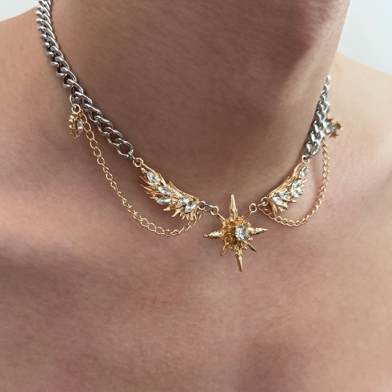 Dark Style Star Gemstone Diamond Wings Hip-Hop Street Necklace Men and Women Niche Original Design High-End Necklace Dark Style Star Gemstone Diamond Wings Hip-Hop Street Necklace Men and Women Niche Original Design High-End Necklace