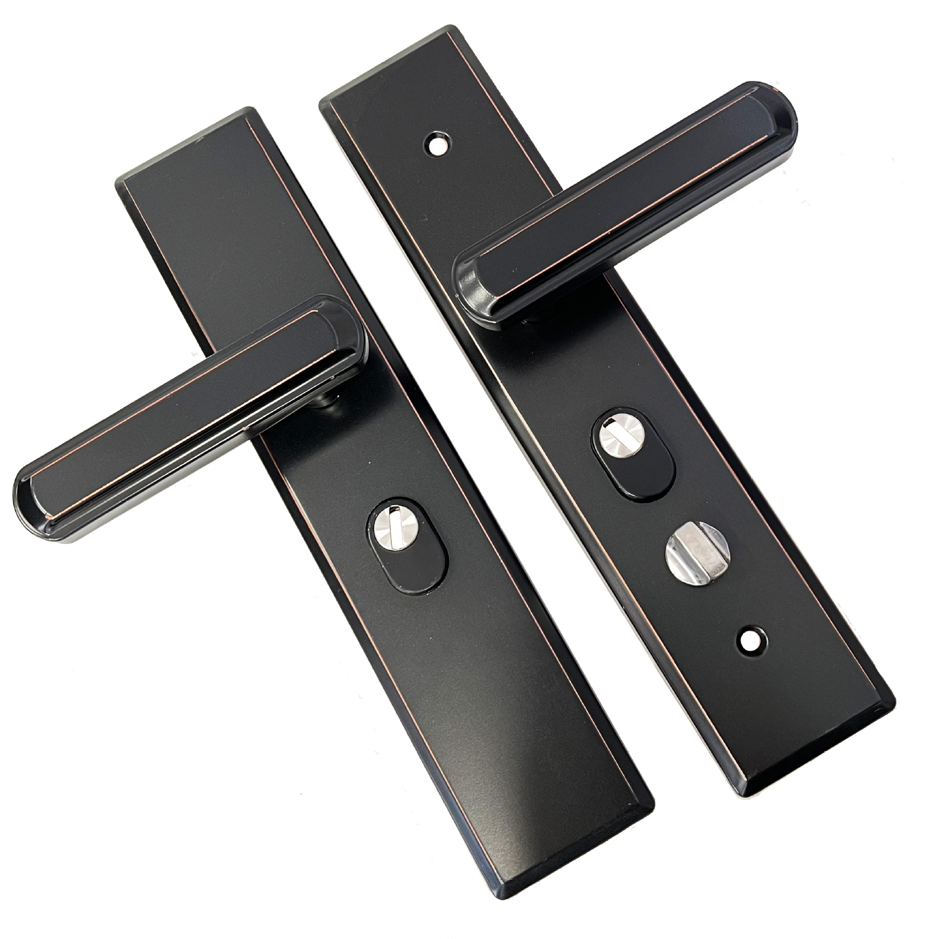 Acero inoxidable puerta antirrobo bronce antideslizante manija de la cerradura de la puerta engrosada mango rojo tornillo agujero espaciamiento 235
