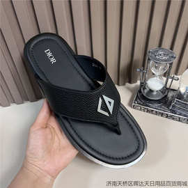 欧洲站真皮拖鞋男士夏季防滑耐磨舒轻便适室内外外贸原单西装凉拖