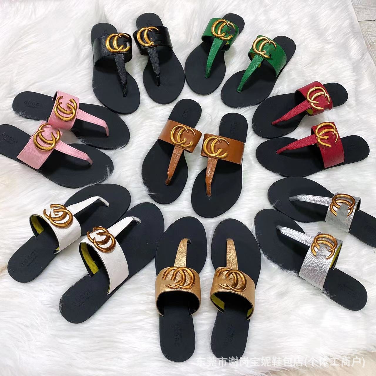 Ladies sandals 新款G字母五金时尚平底拖鞋欧美非洲女人字凉拖女
