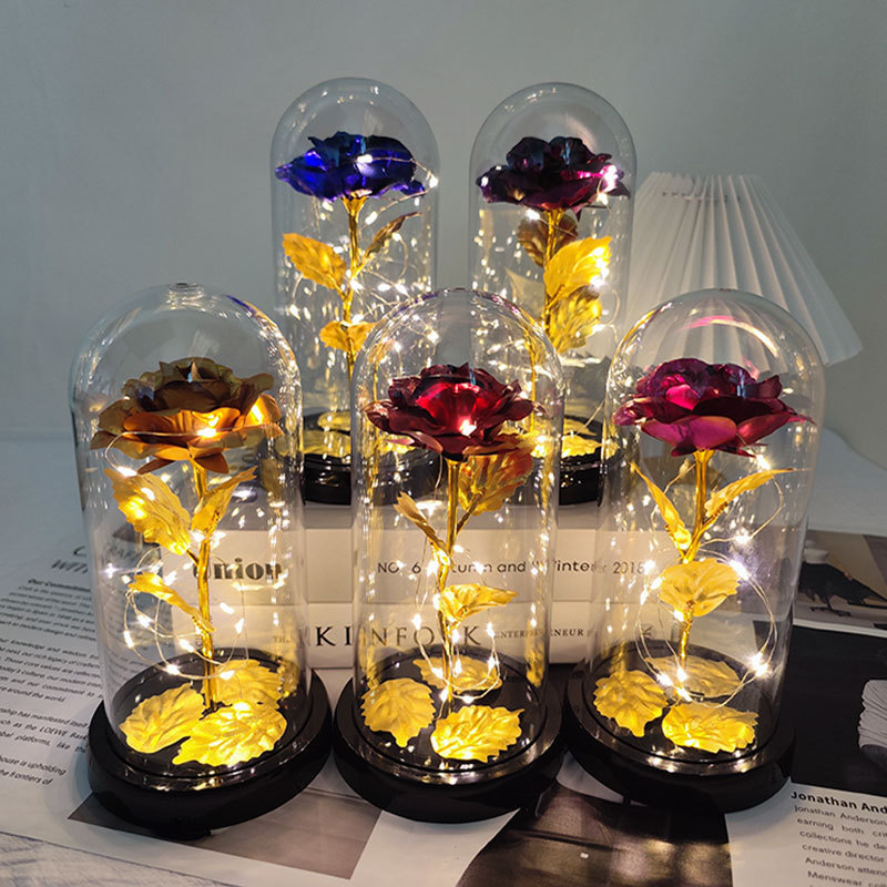 Flor inmortal de oro flor de vidrio de plástico decoración regalo de cumpleaños ceremonia de graduación Qixian día de San Valentín lámpara de noche