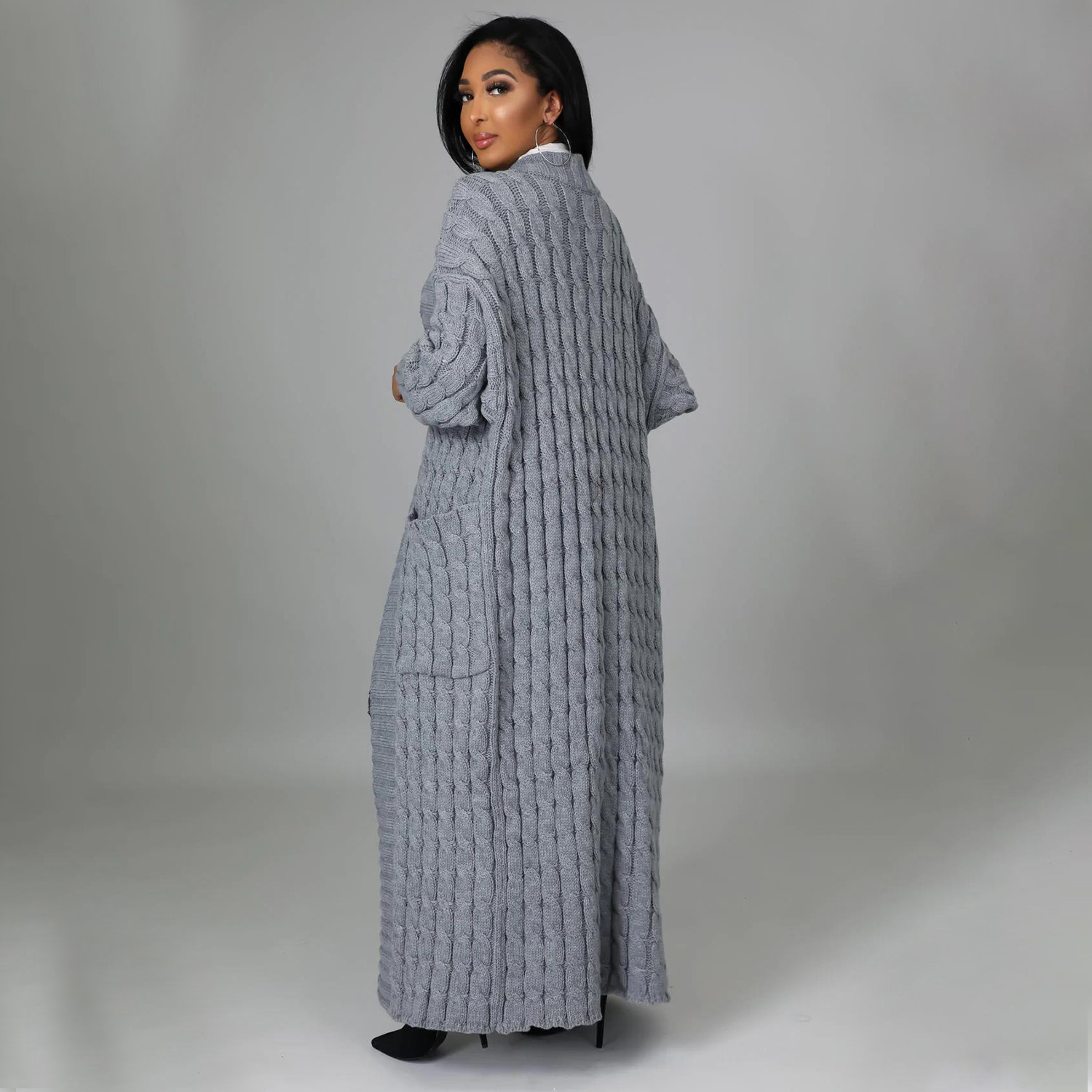 2025 nuevo otoño e invierno Amazon ropa de mujer europea y americana moda bolsillo cárdigan casual suéter de manga larga largo color sólido exterior