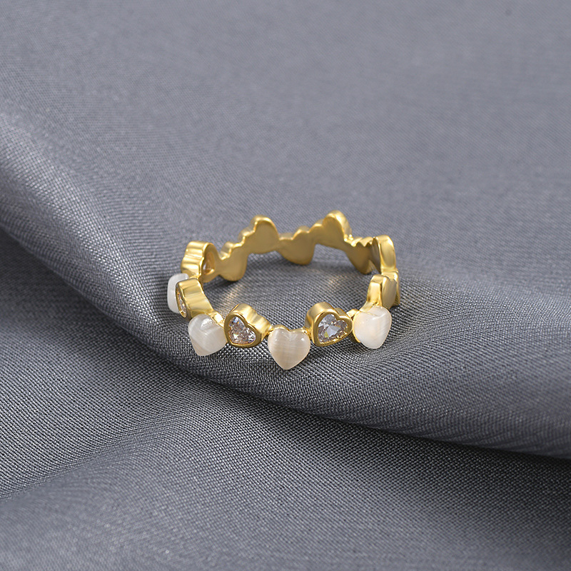 Women's Gender Wholesale Jewelry Fashion Heart Shape Copper Cat's Eye Stone Zircon Plating Rings