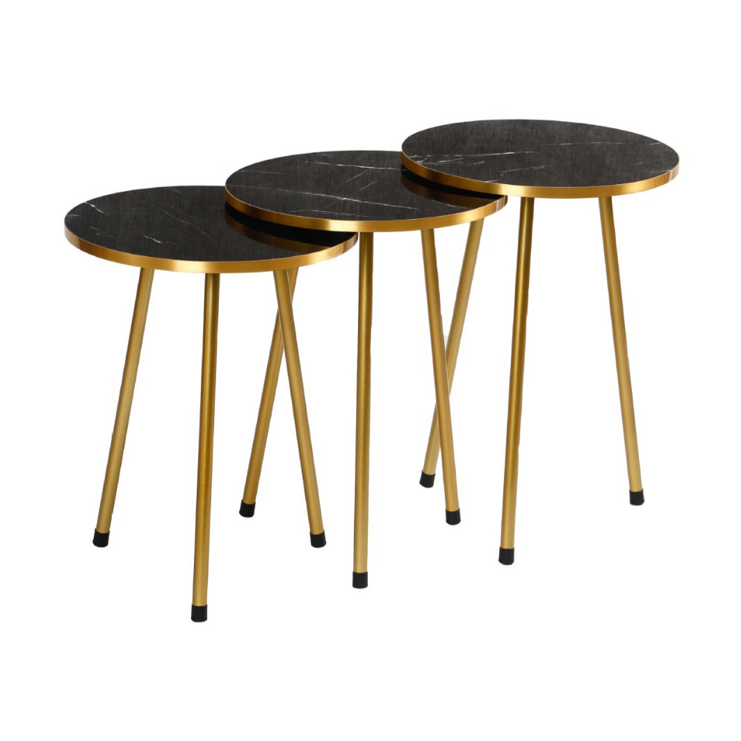 Specialized for Export, Set of 3 Small Space-Saving Round Stacking Coffee Side Tables - Black, for Living Room, Bedroom, Easy to Assemble